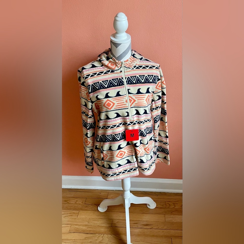 NWT O'Neill Geometric Fleece Jacket in Cream and Navy